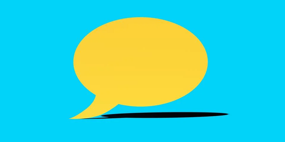 Single, round yellow empty speech bubble or balloon over cyan background with Stock Illustration