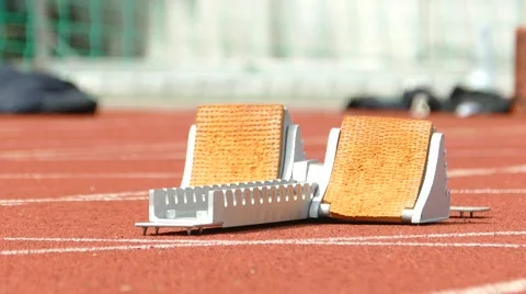 Single runner start block start Stock Footage 49540969