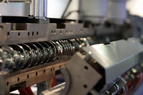 Single screw plastic extruder machine close up Stock Photos