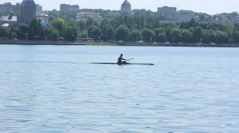 Single scull rowing competitor, water Stock Footage 63548571