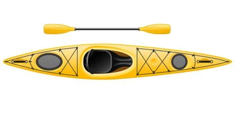 Single-seater kayak with double paddle - canoe top view for fishing and touri Stock Illustration
