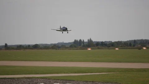 Single seater plane lands on a grass runway 库存影片 115058486