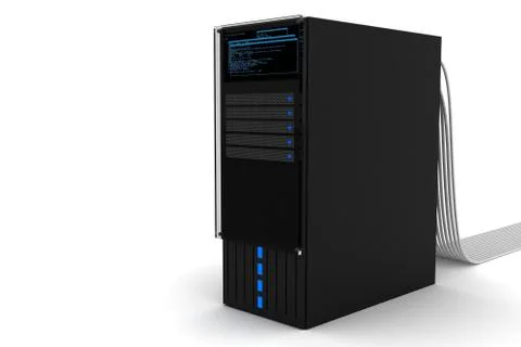Single server computer with network cables Illustrazione stock