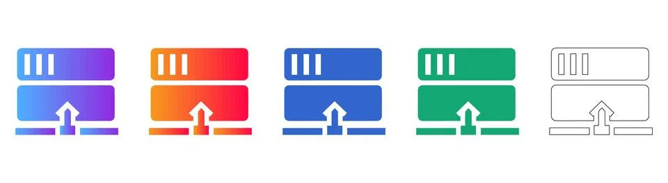 Single Server Data Upload and Management Icon Set Stock Illustration