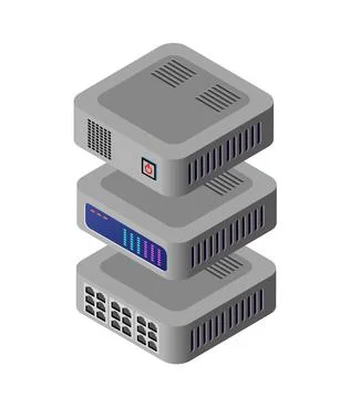 Single server network technology of connection data 3D illustration Illustrazione stock
