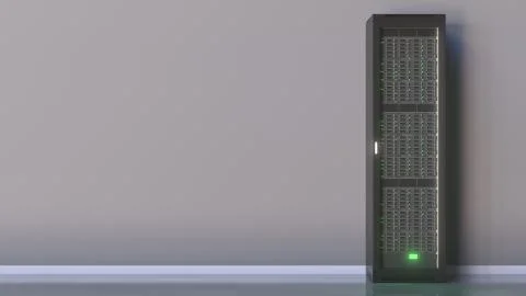 Single server rack, blank space for text or graphics. 3D rendering Stock Illustration