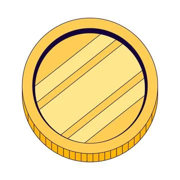 Single shiny gold coin 2D cartoon object Stock Illustration