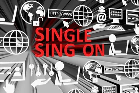 SINGLE SIGN ON concept blurred background 3d render illustration Stock Illustration