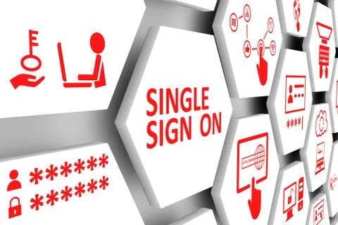 SINGLE SIGN ON concept cell background 3d illustration Stock Illustration