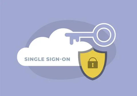 Single Sign-on concept. SSO authentication scheme to sign in once to access all Stock Illustration