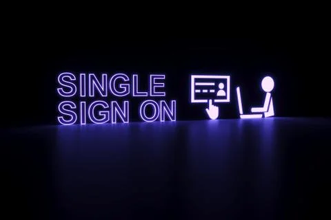 SINGLE SIGN ON neon concept self illumination background 3D illustration Stock Illustration
