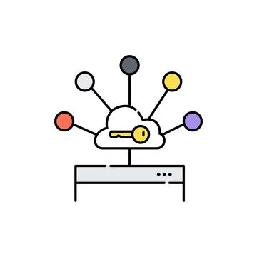 Single sign-on technology line icon. Isolated vector element. Stock Illustration