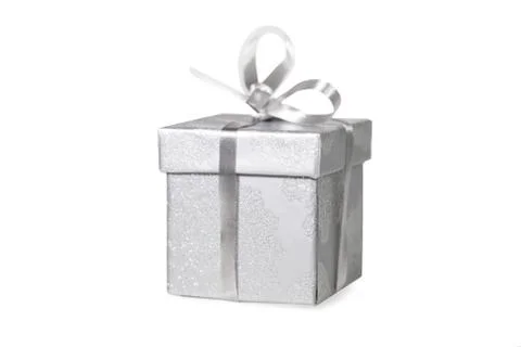 Single silver coloured gift 스톡 사진