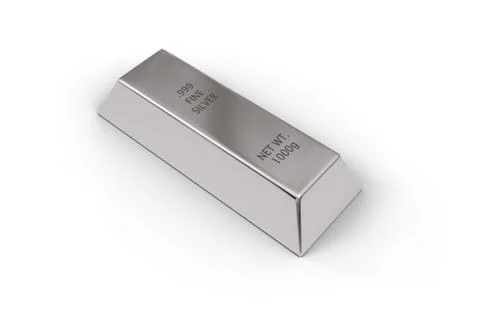 Single silver ingot or bar over white background - precious metal or money in 스톡 일러스트