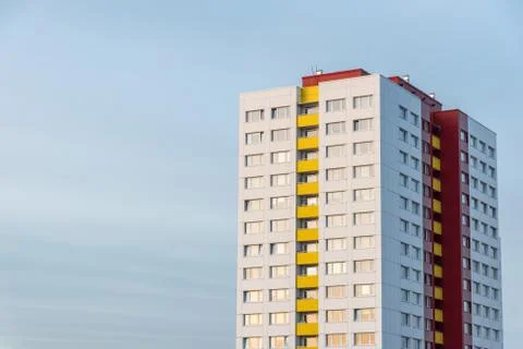 Single skyscraper in clear blue sky in Berlin Stock Photos