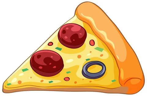 Single Slice of Pepperoni and Olive Pizza Vector Illustration Stock Illustration