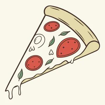 Single Slice of Pepperoni Pizza Illustration in Flat Design Stock Illustration