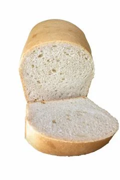 A single slice of soft whole wheat sourdough bread on the white background. Stock Photos