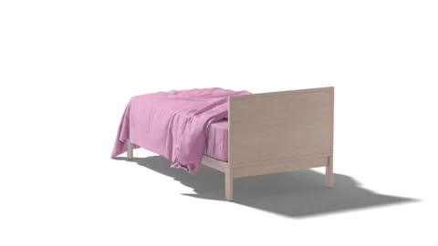 Single small bed with pink bedding, looped rotation, 4k Stock Footage 310557639