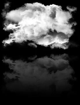 Single smoky cloud shape with reflection isolated over black background Stockillustratie