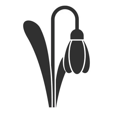 Single snowdrop flower growing with stem and leaves silhouette Stock Illustration