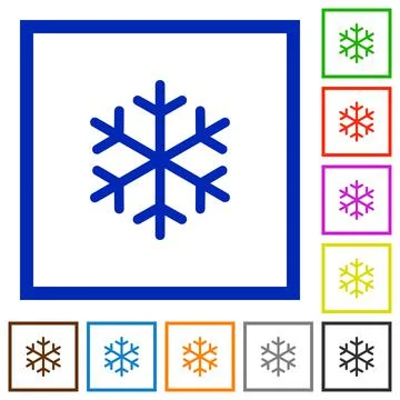 Single snowflake flat framed icons Stock Illustration