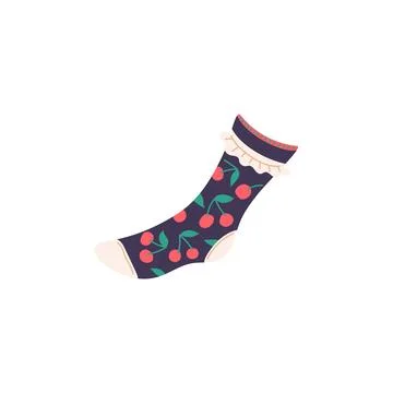 Single sock with cherry pattern and ruffle. Stock Illustration