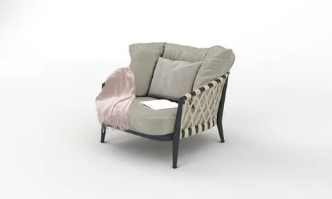 Single Sofa Chair side View furniture 3D Rendering Stock Illustration