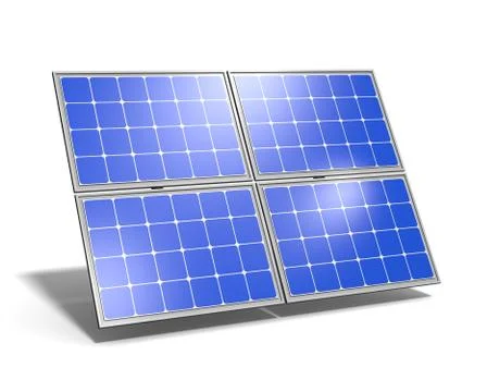 Single Solar Panel with Blue Sky Reflection on White Background 3D Illustrati Illustrazione stock