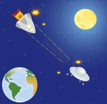 Single space combat, planets and stars. Seamless background . Elements for scrap Stock Illustration