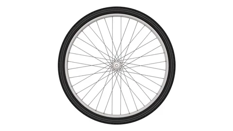 Single Spinning Bicycle Wheel Rotating on White Background Stock Footage 335407826