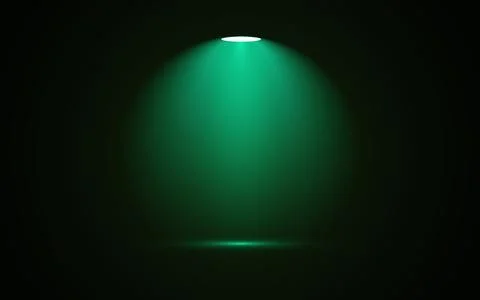 Single spotlight shining green bright light on dark background Stock Illustration