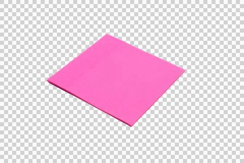 A single, square, bright pink paper napkin folded flat and positioned at Stock Photos