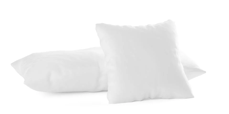 Single square pillow standing in front of single long pillow over white bac.. Ilustração Stock