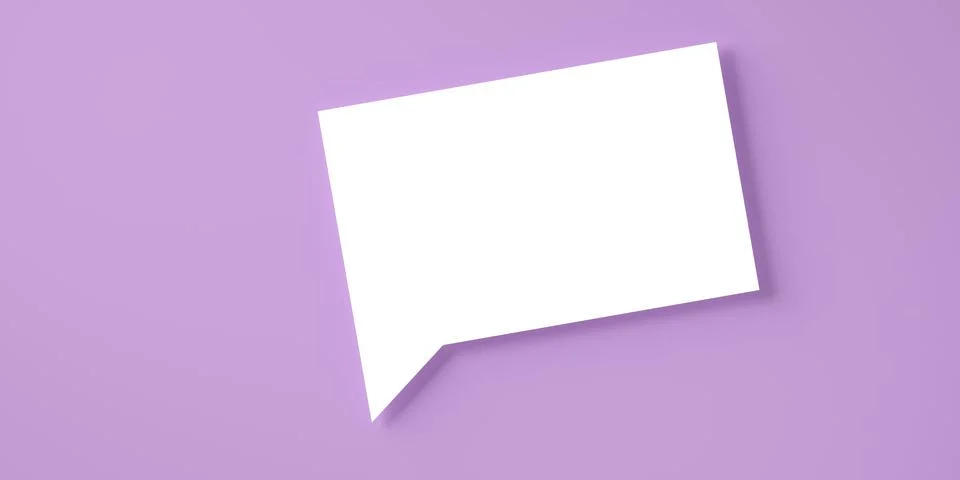 Single, square white empty speech bubble or balloon over violet background wi Stock Illustration