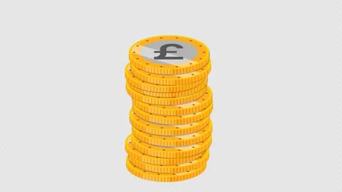 Single stack of falling british pound sterling coins alpha channel transparent Stock Footage 310386773