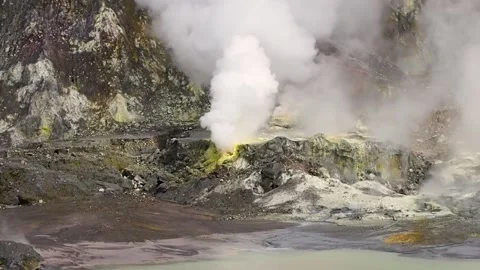 Single Steam Volcanic Vent White Island New Zealand Stock Footage 152055327