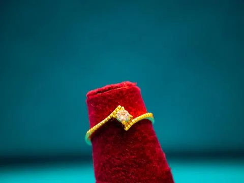 Single Stone Diamond Engagement Ring. Indian Gold Rings. Stock Photos