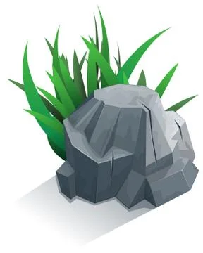 Single stone with grass Stock Illustration
