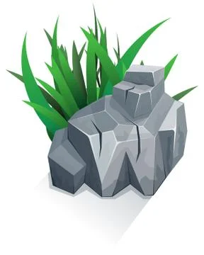 Single stone with grass Stock Illustration
