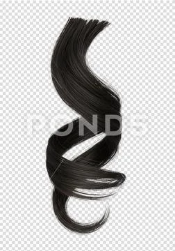 Single strand of black curly hair isolated on transparent background PSD Template