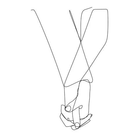 Single stroke line drawing of hands holding each other. Hand holding Vector i 스톡 일러스트
