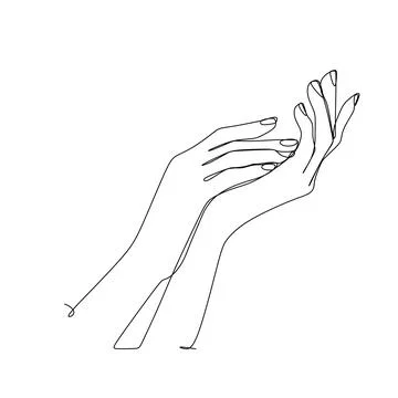 Single stroke line drawing of hands holding each other. Hand holding Vector i 스톡 일러스트