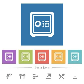 Single strong box outline flat white icons in square backgrounds Stock Illustration