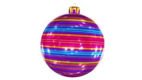 Single stylish horizontal colorful lines Christmas bauble 3D animation Stock Footage 220934073