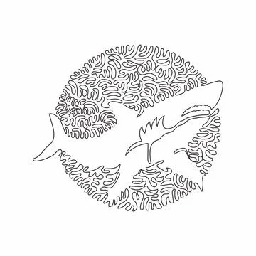 Single swirl continuous line drawing of shortfin shark abstract art. Stock Illustration