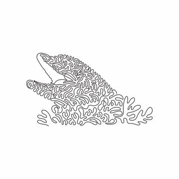 Single swirl continuous line drawing of cute dolphin. Stock Illustration