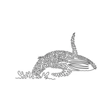 Single swirl continuous line drawing of  enormous whale abstract art. Stock Illustration