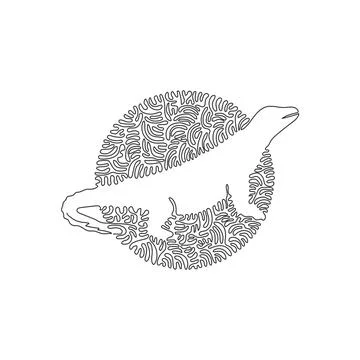 Single swirl continuous line drawing of predatory komodo abstract art. Illustrazione stock