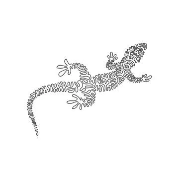 Single swirl continuous line drawing of cute lizard abstract art. Illustrazione stock